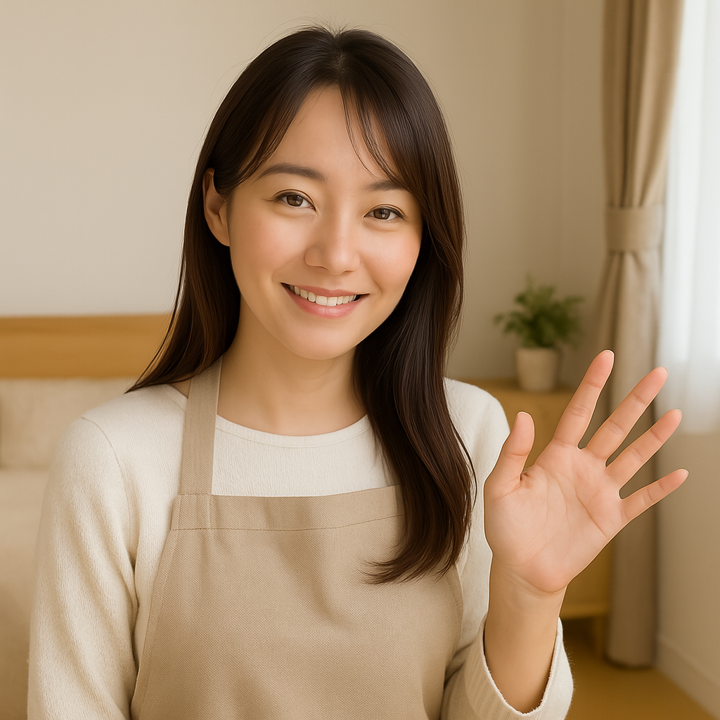 札幌で未経験からチャットレディを始めた女性がエプロン姿で笑顔を見せている様子