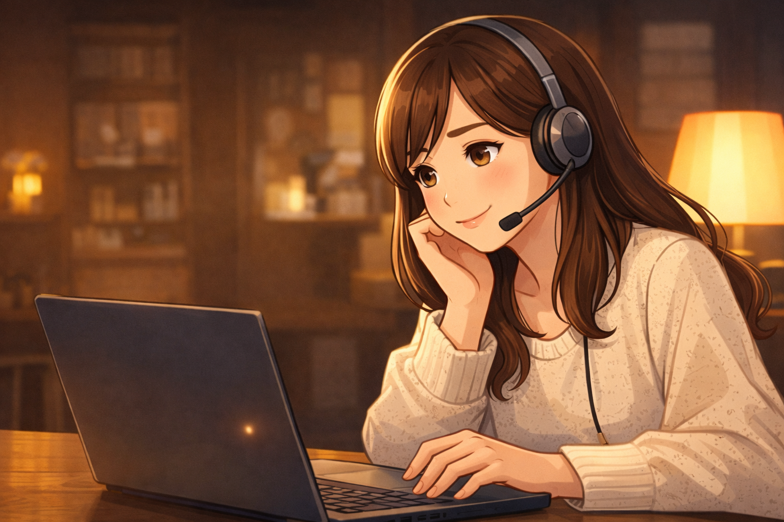 札幌でチャットレディとして、落ち着いた環境で1対1の会話をしている女性のイメージ