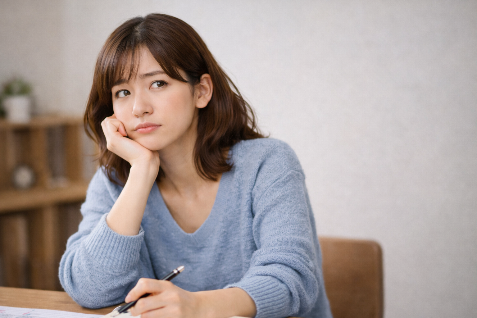 チャットレディの不安や税金について考える女性