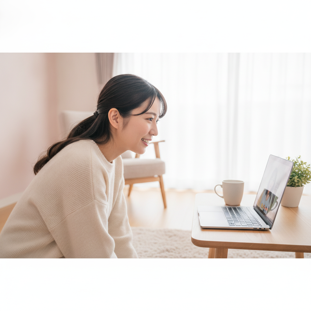 チャットレディの客層と接し方 お客様との接し方を考えながら話すチャットレディの女性のイメージ|札幌リーブルチャット