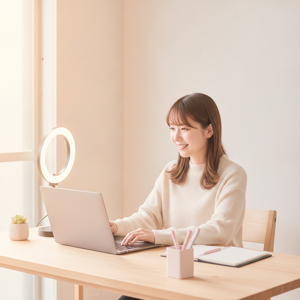 在宅チャットレディの環境づくり 在宅で働く環境を整えるチャットレディの女性のイメージ|札幌リーブルチャット