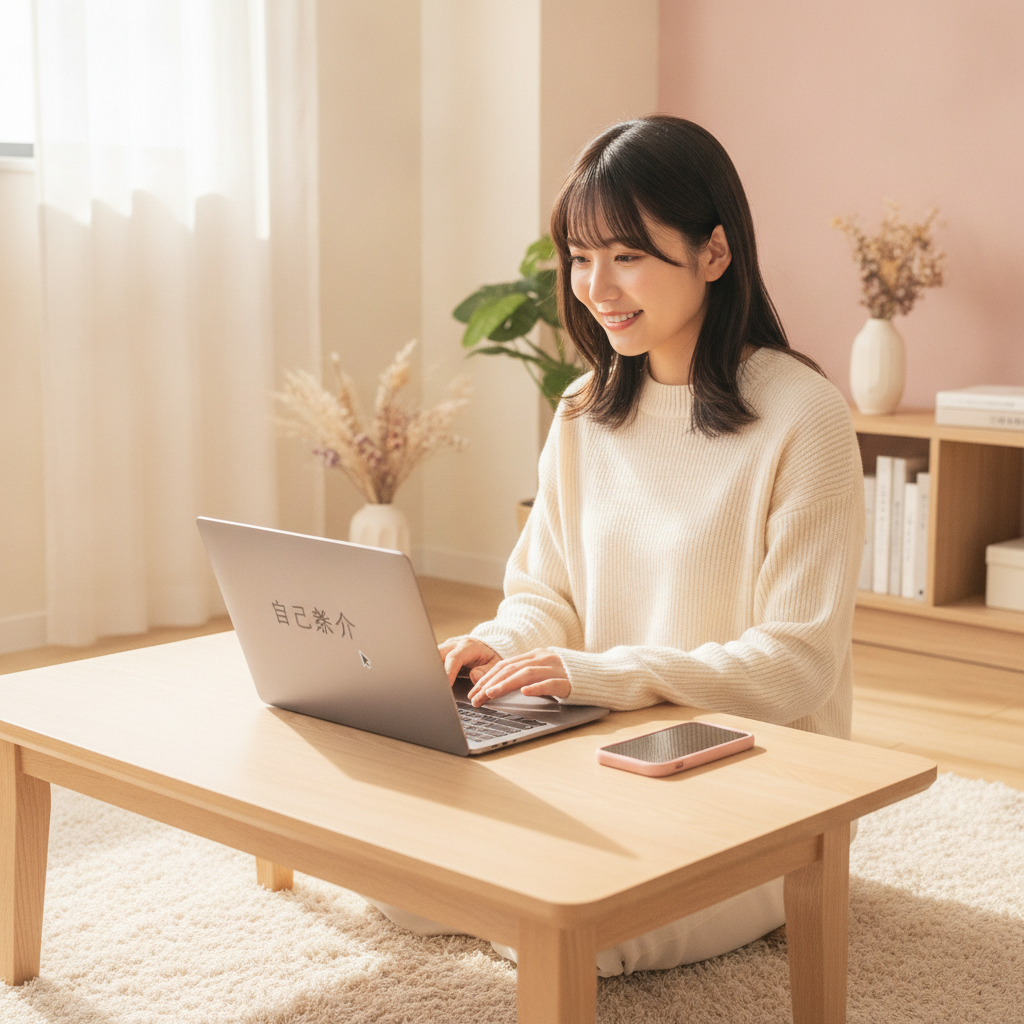 チャットレディのプロフィール作成のコツ プロフィールを作成するチャットレディの女性のイメージ|札幌リーブルチャット
