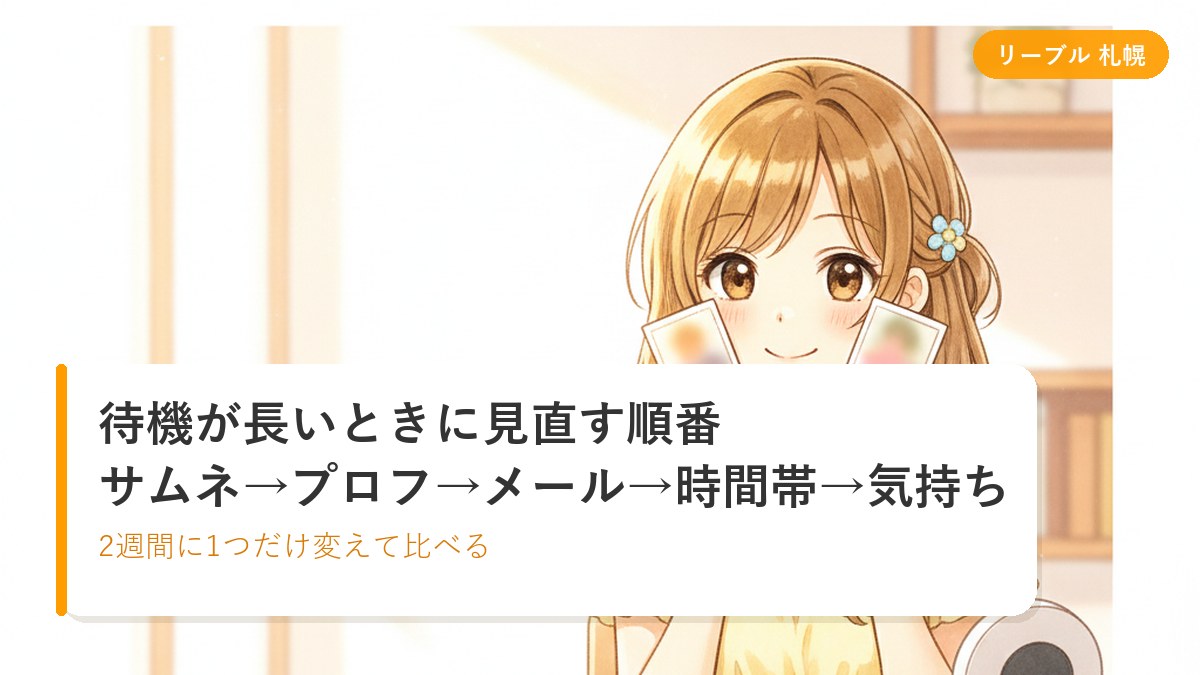 明るい個室で、スタッフと一緒にサムネイル用の写真を選んでいる女性のイラスト｜札幌リーブルチャット